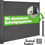Casaria® Seitenmarkise Nosara 160x300cm Ausziehbar Blickdicht Sonnenschutz Markise Balkon Terrasse Garten Seitenrollo Sichtschutz Windschutz Anthrazit