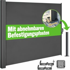 Casaria® Seitenmarkise Nosara 160x300cm Ausziehbar Blickdicht Sonnenschutz Markise Balkon Terrasse Garten Seitenrollo Sichtschutz Windschutz Anthrazit