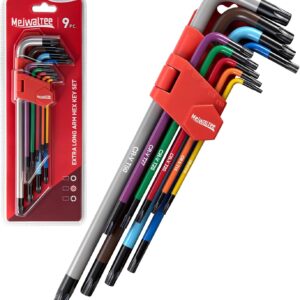 Meiwaltee 9 Stück Torxschlüssesatz, Extra Langer Arm Innensechskantschlüssel Set T10 -T50, Cr-V-Stahl, Farblich Gekennzeichnete Anti-Rutsch-Schlüssel Für Reparatur Von Fahrrad und Möbeln,DIY-Projekte.
