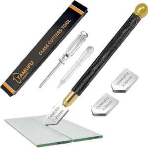 Glasschneider für 2-20mm Dickes Glas Fliesen Spiegel Mosaik Schneiden, Glasschneider Fensterglas Fliesenschneider mit 3 Hartmetall-Schneidköpfen