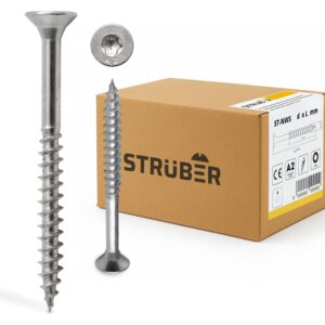 STRÜBER Universalschraube aus Edelstahl rostfrei A2 mit Senkkopf & Torx-Antrieb (5,0 x 100 mm / 200 Stk.) - Holzschraube - Spanplattenschrauben - Teilgewinde - TX-Bit inkl. - ETA