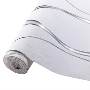 Tapeten Vliestapete 3D Effekt Für Schlafzimmer Wohnzimmer 9,5 M X 0,53 M Wanddekoration Tapete Gewellten Streifen Moderne Wallpaper Weiß