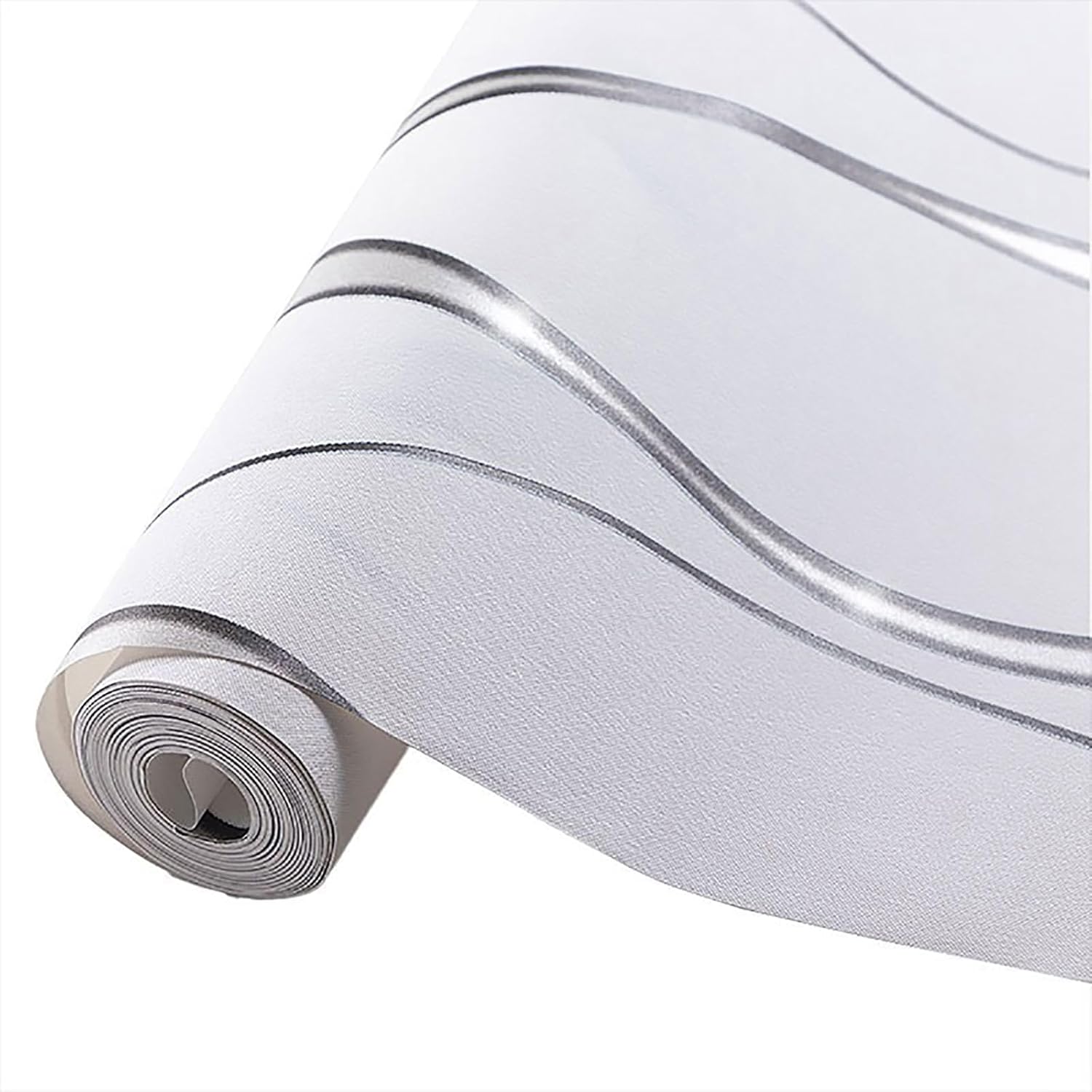 Tapeten Vliestapete 3D Effekt Für Schlafzimmer Wohnzimmer 9,5 M X 0,53 M Wanddekoration Tapete Gewellten Streifen Moderne Wallpaper Weiß