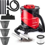 LEHMANN Haddo Industriestaubsauger 2000 W - Aschesauger für Kamin mit Doppelfilteranlage - Nass Trockensauger mit 20 L Edelstahltank - Kaminsauger mit HEPA-Filter - Blasfunktion - Rot/Schwarz