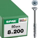 Holzbauschraube, 8 x 200 mm, 50 Stück, Teilgewinde, Senkkopf, T-STAR plus T40, 4CUT, WIROX - 0191010802005