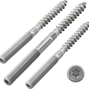 Stockschrauben mit Torx-Antrieb (TX) | mit Sechskant-Mittelteil | Edelstahl A2 / V2A | Doppelgewindeschrauben | Schraubstifte | Holzschraube (M8 x 100 mm, 5 Stück)