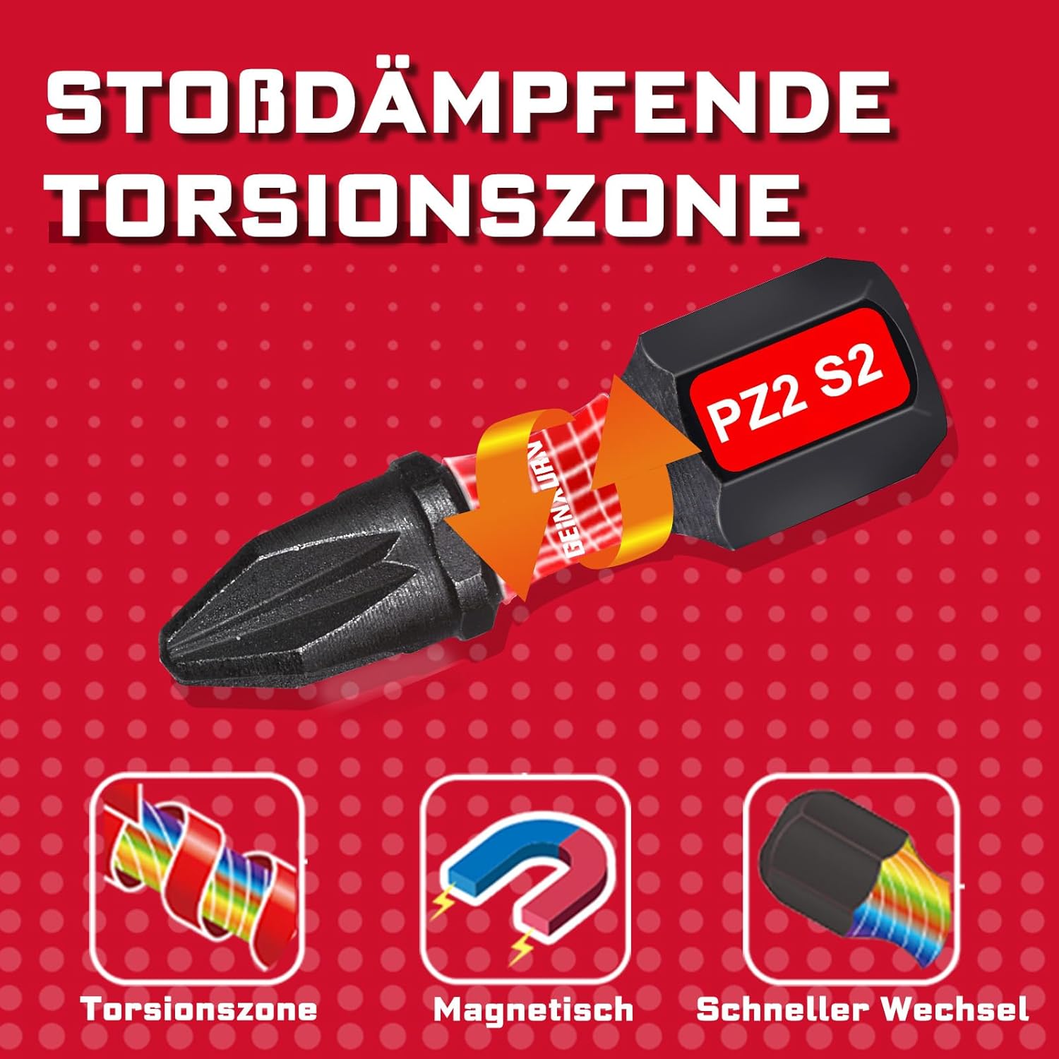 Geinxurn Schlagfeste Schraubendreher Bits Set, 180 Stücke 25mm Magnetisch (PH2/PZ2/T10/T15/T20/T25/T30/Hex) S2 Stahl Multi Treiber Bits mit Lagerung bunte Box – Bild 5