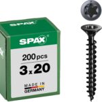Spax Universalschraube, Senkkopf, schwarz, T-STAR plus, Vollgewinde (3x20 mm 200 Stück)