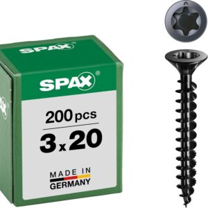 Spax Universalschraube, Senkkopf, schwarz, T-STAR plus, Vollgewinde (3x20 mm 200 Stück)