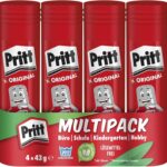 Pritt Klebestift, sicherer und kinderfreundlicher Kleber für Kunst und Bastelarbeiten, starker Klebstoff für Schule & Bürobedarf, 4x43g Pritt Stift