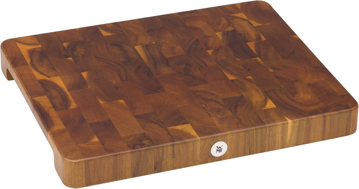 WMF Schneidebrett Holz groß massiv 40 x 32 x 4 cm, Holz, Akazienholz, klingenschonend, große Arbeitsfläche, Küchenbrett, Stirnholzoptik, Gummierte Füße