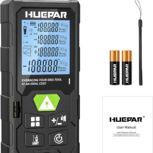 Laser Entfernungsmesser, Huepar 50M/100M/120M Laser Messgerät Entfernungsmesser mit Laser, hintergrundbeleuchtetem LCD, Messung von Entfernung, Fläche und Volumen und pythagoreischem Modus(ft/m/in)