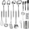 BEWOS 15-teiliges Küchenhelfer Set - Edelstahl Kochlöffel Set, Küchenutensilien mit Spateln und Aufbewahrungsbox, Ungiftig, Spülmaschinengeeignet & Hitzebeständig 7 71WODIfyd6L. AC SL1500