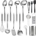 BEWOS 15-teiliges Küchenhelfer Set - Edelstahl Kochlöffel Set, Küchenutensilien mit Spateln und Aufbewahrungsbox, Ungiftig, Spülmaschinengeeignet & Hitzebeständig