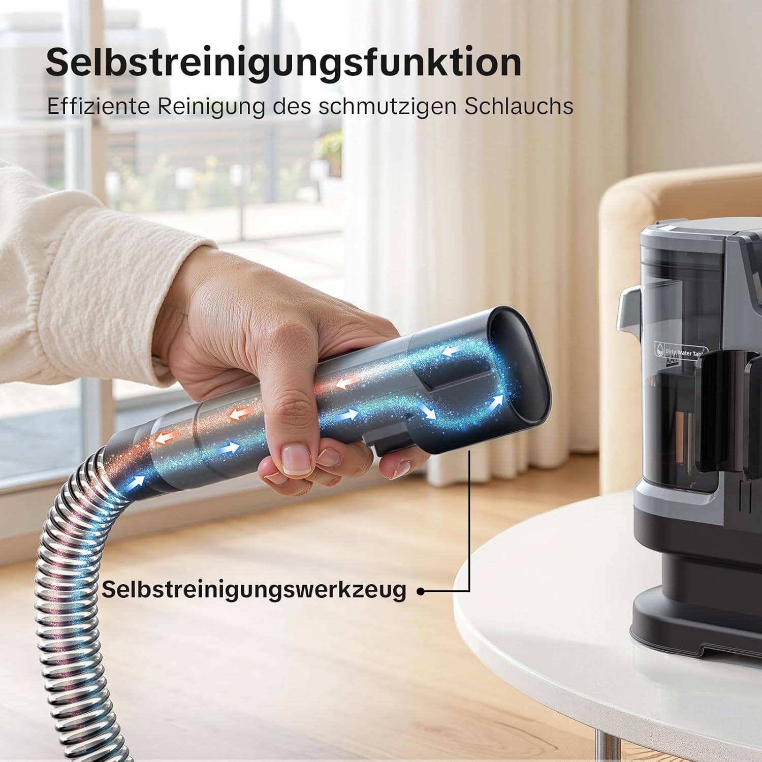Lubluelu Nasssauger Polsterreiniger Gerät, 600 W - 18 kPa Teppichreiniger Waschsauger, tragbares Teppich-Reinigungsgerät mit Selbstreinigung und langem Schlauch für Teppiche, Sofas & Auto-Innenräume – Bild 3