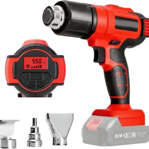 Akku Heißluftfön für Makita 18V, Heißluftgebläse Kabellose Heißluftpistole mit LCD-Digitalanzeige und 3 Düsen Heissluftpistole, 50-550°C Schnellaufheizung für Schrumpfschläuche Dekoration (ohne Akku)