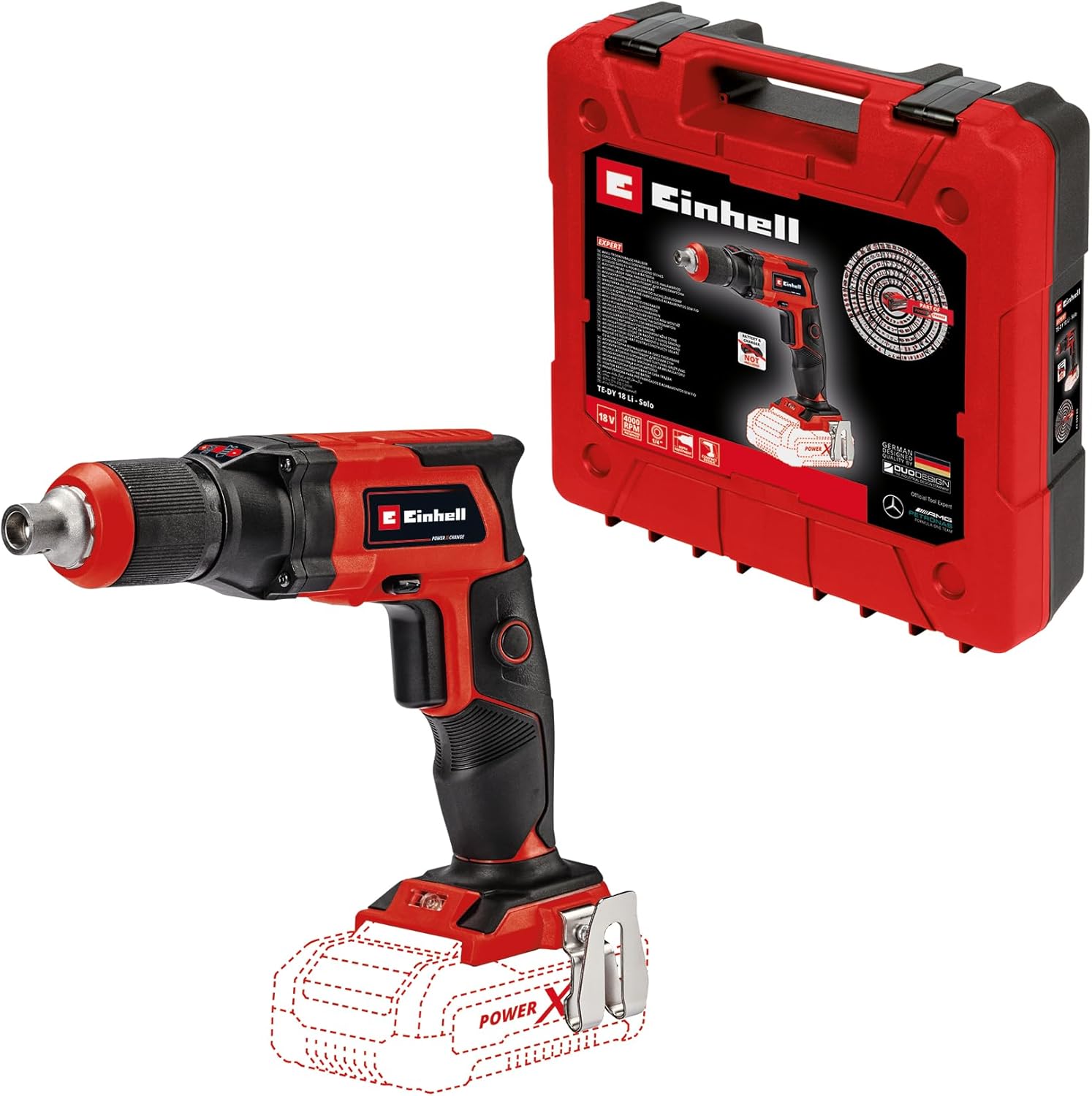 Einhell Akku-Trockenbauschrauber TE-DY 18 Li-Solo Power X-Change (Lithium-Ionen, 18 V, 4000 min-1, Tiefenanschlag, Dauerbetrieb, ohne Akku und Ladegerät, inkl. Koffer)
