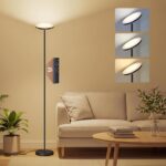 VASAGLE Stehlampe Wohnzimmer, LED-Stehleuchte, Standleuchte 30W, drehbarer Lampenkopf, für Schlafzimmer, Büro, Timer, Memory-Funktion, Fernbedienung, Mattschwarz LFL018BD02