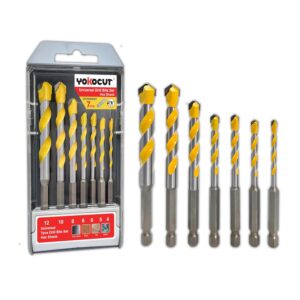 Universalbohrer Set Profi 7-tlg - Multifunktionale Bohrer für Metall, Holz, Beton, Mauerwerk, Fliesen, Kunststoff uvm. - Hochwertiges Mehrzweckbohrer Set mit Sechskantschaft - Ø 4-12mm