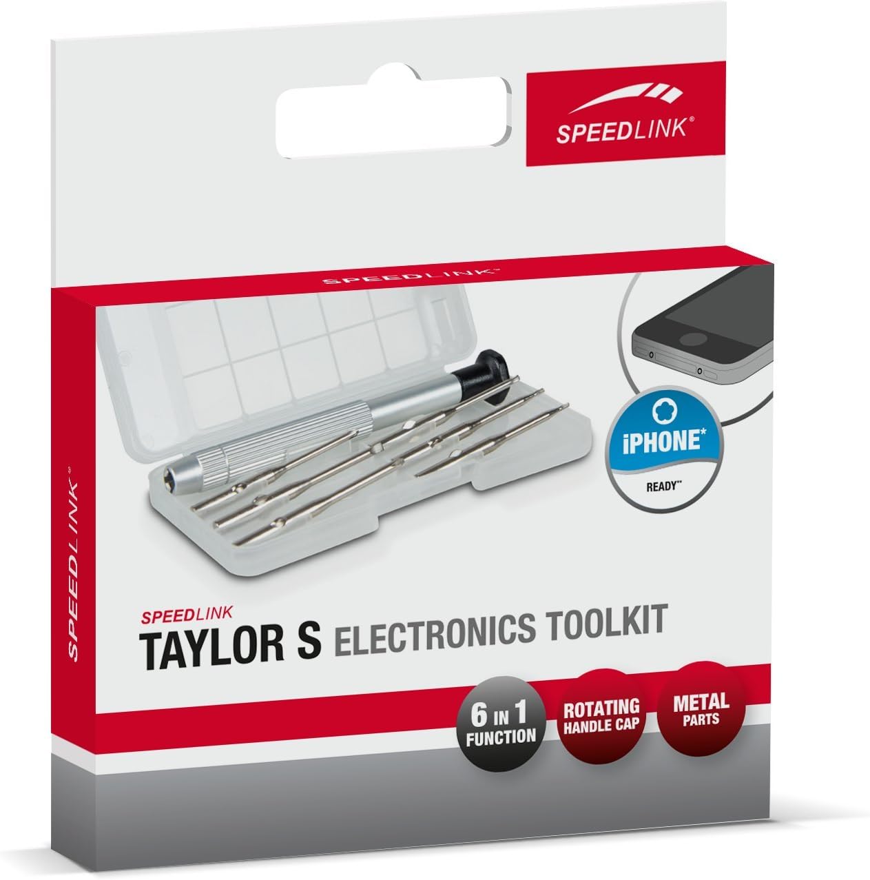 Speedlink Spezial-Werkzeugset - TAYLOR S Electronics Toolkit (6 Aufsätze für eine Vielzahl an Geräten - Bit-Halter aus Aluminium mit Drehkopf - geeignet für kraftvolles eigenhändiges Arbeiten) für Elektro-Kleingeräte – Bild 3