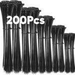 200 Stück Kabelbinder Schwarz Set,100/150/200/300 mm(je 50 Stück),Highwings Nylon Verschiedene Größen Super Haltbar Selbsthemmend Kabelbinder für Kabelmanagement,Gartenarbeit,Wohnen,Werkstätten