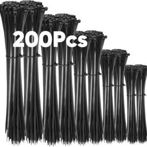 200 Stück Kabelbinder Schwarz Set,100/150/200/300 mm(je 50 Stück),Highwings Nylon Verschiedene Größen Super Haltbar Selbsthemmend Kabelbinder für Kabelmanagement,Gartenarbeit,Wohnen,Werkstätten