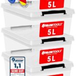 ATHLON TOOLS 4 x 5 L Aufbewahrungsboxen mit Deckel, lebensmittelecht - Verschlussclips - 100% Neumaterial Plastik-Box transparent - Kleiderboxen stapelbar…
