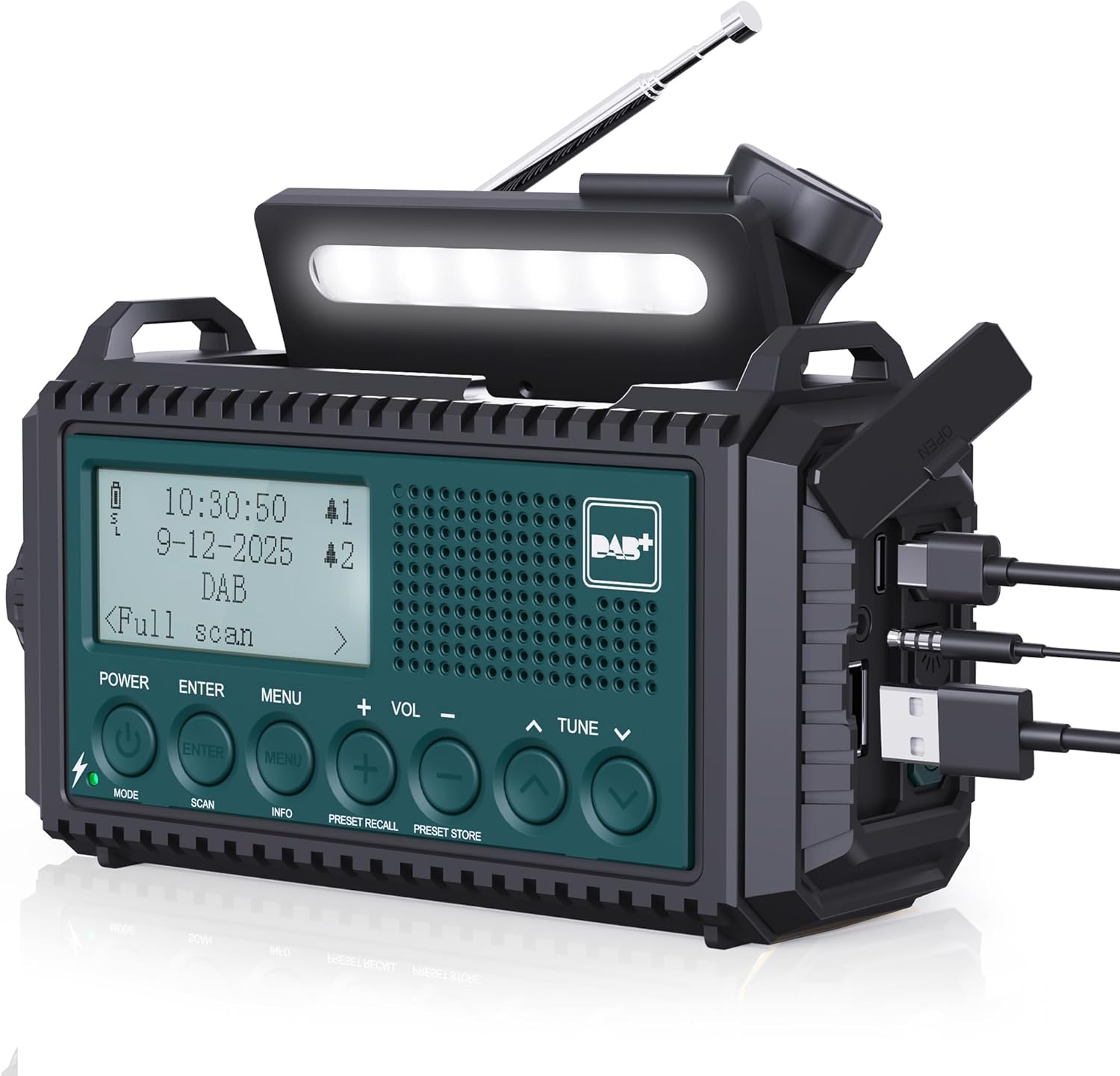 Kurbelradio DAB/DAB+/UKW, Baustellenradio Radio Batteriebetrieben, Tragbare Solar Notfallradio mit 5000mAh Wiederaufladbare Akku, LED Taschenlampe & Leselicht, IPX4, SOS-Alarm für Outdoor, Camping
