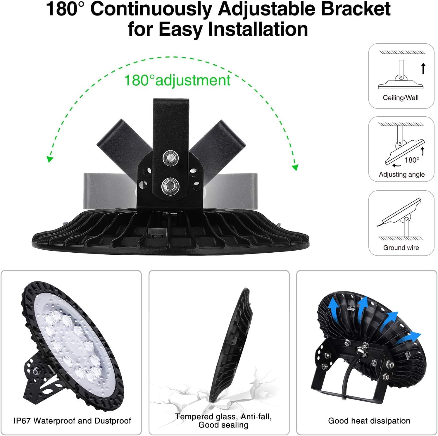 LED Werkstatt Deckenleuchte Werkstattleuchte | UFO Industrielampe, 50W Hallenleuchte Industrial Kronleuchter Hallenstrahler Hallenbeleuchtung Werkstattbeleuchtung Werkstattlampe, Kaltweiß 6000-6500K – Bild 4