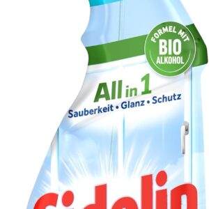 Sidolin Streifenfrei All in 1 Cristal (500 ml), Glasreiniger verleiht Sauberkeit, Glanz & Schutz, Fensterreiniger mit Bio-Alkohol, Flasche aus 100% recyceltem Plastik