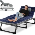 Klappbar Sonnenliege Gartenliege Klappbett, 200kg Belastbar Klappbar Liegestuhl Gästebett mit Matratze und Kopfstütze, Relaxliege für Balkon, Garten, Kann als Campingbett