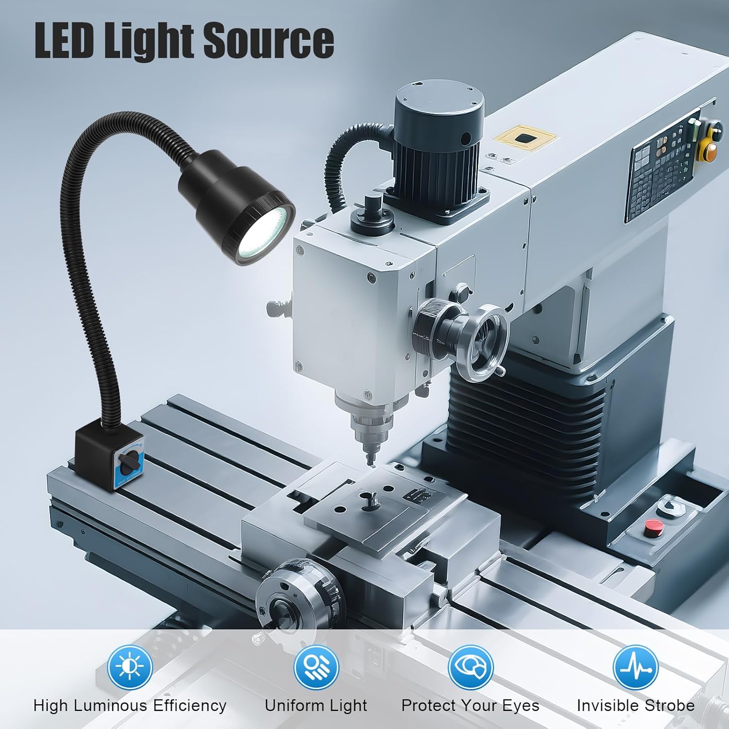 Maschinenlampe mit Magnetfuß LED CNC Lampe 5W 500-600lm Flexibler Schwanenhals Arm 110-220V Arbeitsleuchte IP50 Wassergeschützt für Drehmaschine Fräsmaschine Bohrmaschine Werkbank Nähmaschine – Bild 5