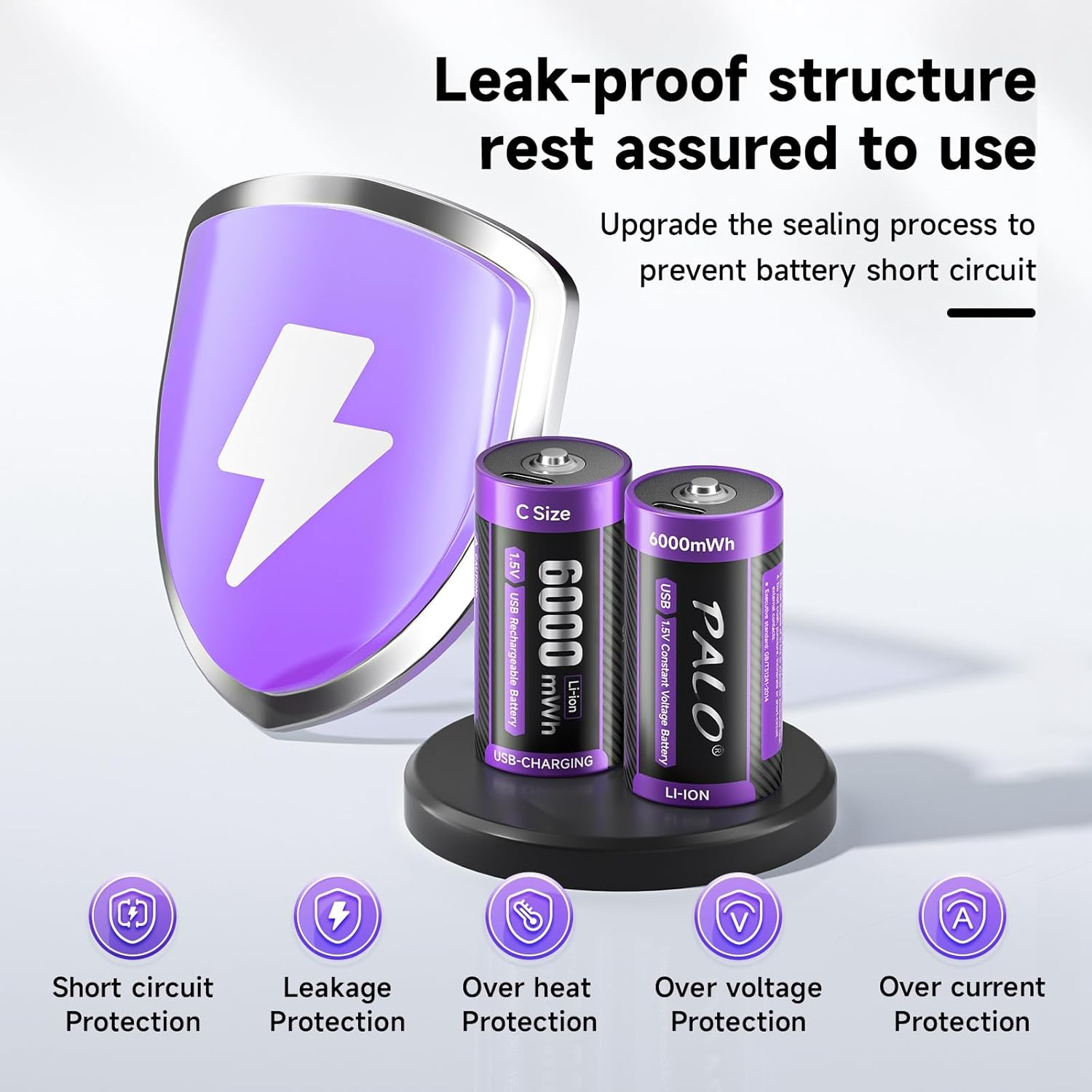 USB-C Baby C Akku Wiederaufladbar LR14 Akku 1,5V 6000mWh Lithium Schnellladung Typ-C mit Ladekabel, Geringe Selbstentladung, 1500+ Zyklus, mit Ladelicht, 4 Stück C Batterien – Bild 4