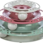 TRIXIE Catch the Balls Katzenspielzeug - drei Ebenen mit je einem Ball - regt zum Spielen an - grau/grün/rot - ø 25 × 13 cm - 41345