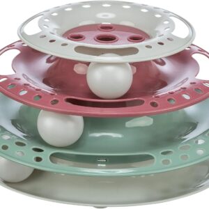 TRIXIE Catch the Balls Katzenspielzeug - drei Ebenen mit je einem Ball - regt zum Spielen an - grau/grün/rot - ø 25 × 13 cm - 41345