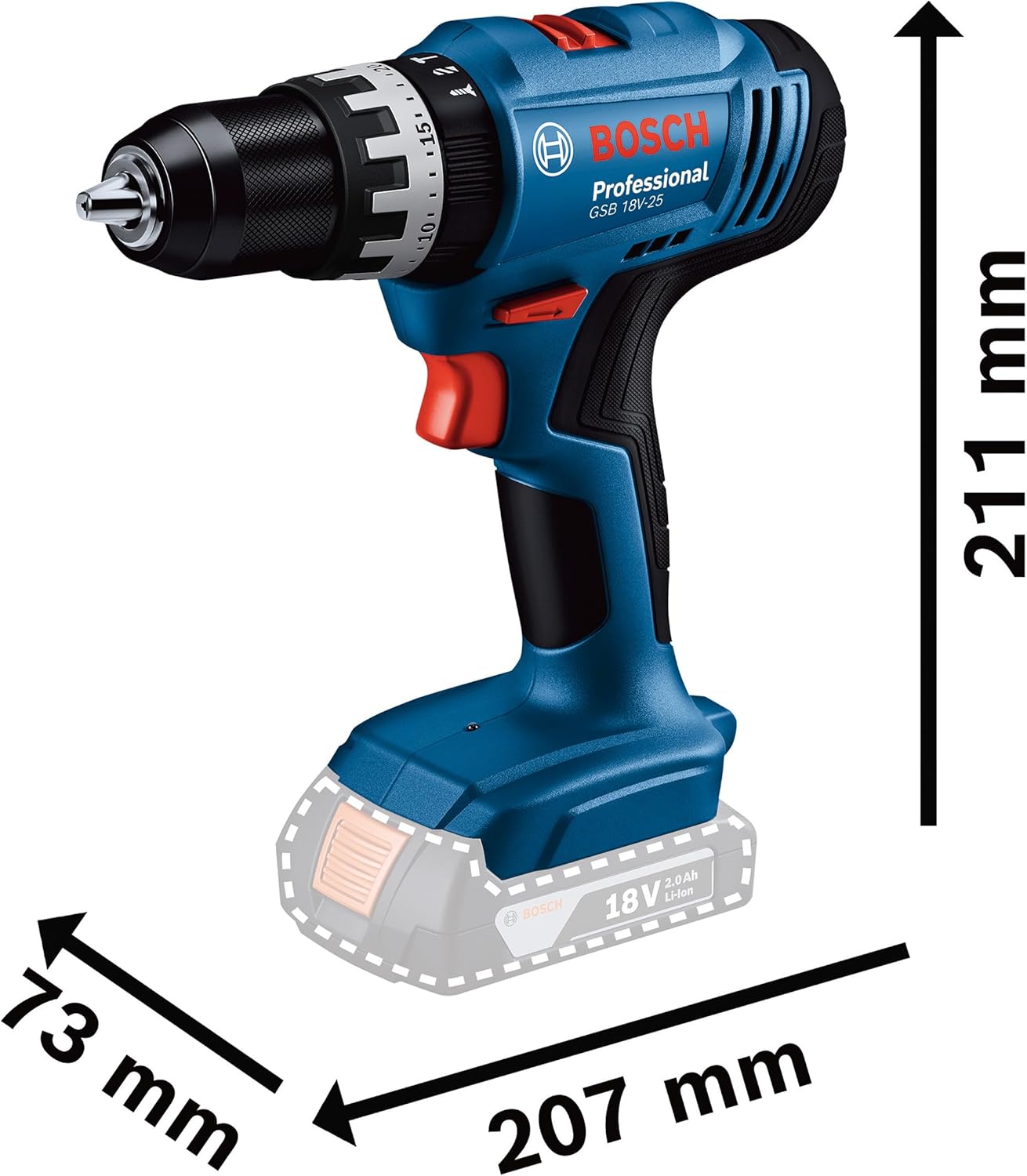 Bosch Professional 18V System Akku Schlagbohrschrauber GSB 18V-25 (max. Schrauben-Ø: 10 mm, inkl. 2x GBA 2.0 Ah, GAL 18V-20, 63-tlg. Zubehör-Set, L-Case Pick & Click) – Bild 2