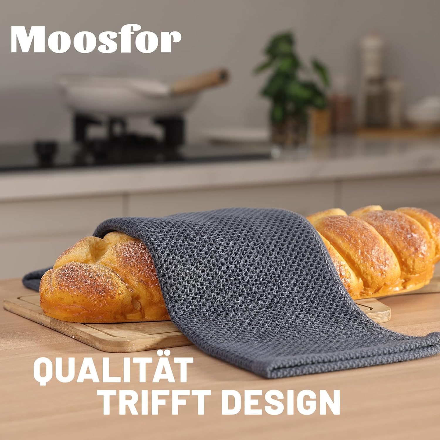 Moosfor Geschirrtücher 100% Baumwolle, 6er Set 30 x 30 cm, Weiche Geschirrhandtücher Küchenhandtücher Saugfähig Küchentücher Dicke Premium Geschirrtuch Spüllappen Putzlappen, Dunkelgrau – Bild 2