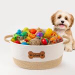Hundespielzeug Aufbewahrungskorb, Hunde Spielzeugkorb mit Griff, Aufbewahrungskorb aus Baumwollseil, ideal für die Organisation von Tierbedarf und Haustierspielzeug, Heimtierbedarf Decken