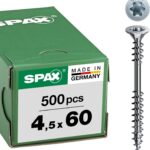 SPAX Verlegeschraube, 4,5 x 60 mm, 500 Stück, T-STAR plus, Senkkopf, Fixiergewinde, 4CUT, WIROX A9J, 0541010450605