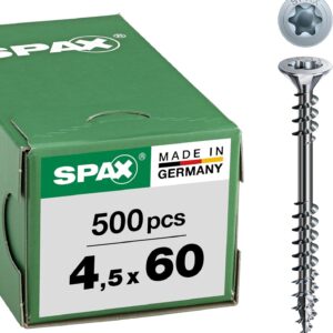 SPAX Verlegeschraube, 4,5 x 60 mm, 500 Stück, T-STAR plus, Senkkopf, Fixiergewinde, 4CUT, WIROX A9J, 0541010450605