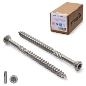 Terrassenschrauben mit Zier-Senkkopf und Torx-Antrieb (5,0 x 60 mm / 200 Stk. / TX-25) Edelstahl gehärtet C2 - Schaftfräser, Cutspitze - Dielenschrauben - S2-Bit inkl