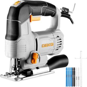 Elektro-stichsägen: DEKOPRO 550W Power Jig Saws Stichsäge Holz Cutter Maschine mit LED-Licht, 800-3000 SPM variabler Geschwindigkeit, 4 orbitalen Einstellungen, ±45° Schrägcut-Schneiden,Ersatzblättern