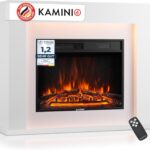 Elektrokamin Matti - Elektrischer Standkamin mit Heizung, 3D-Flammeneffekt, LED-Ambientelicht, Fernbedienung - 38 Zoll (Weiß)