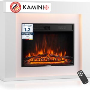 Elektrokamin Matti - Elektrischer Standkamin mit Heizung, 3D-Flammeneffekt, LED-Ambientelicht, Fernbedienung - 38 Zoll (Weiß)