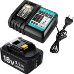 Ersatzakku für Makita Akku 18V 5500mAh Ersatzakku Kompatibel mit Akku mit DC18RC 4A Ladegerät Kompatibel mit BL1860 BL1860B BL1850 BL1850B BL1840 BL1830 BL1820 LXT400