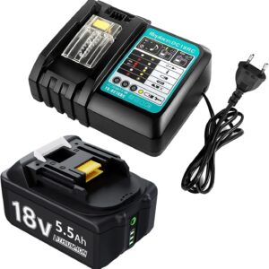 Ersatzakku für Makita Akku 18V 5500mAh Ersatzakku Kompatibel mit Akku mit DC18RC 4A Ladegerät Kompatibel mit BL1860 BL1860B BL1850 BL1850B BL1840 BL1830 BL1820 LXT400