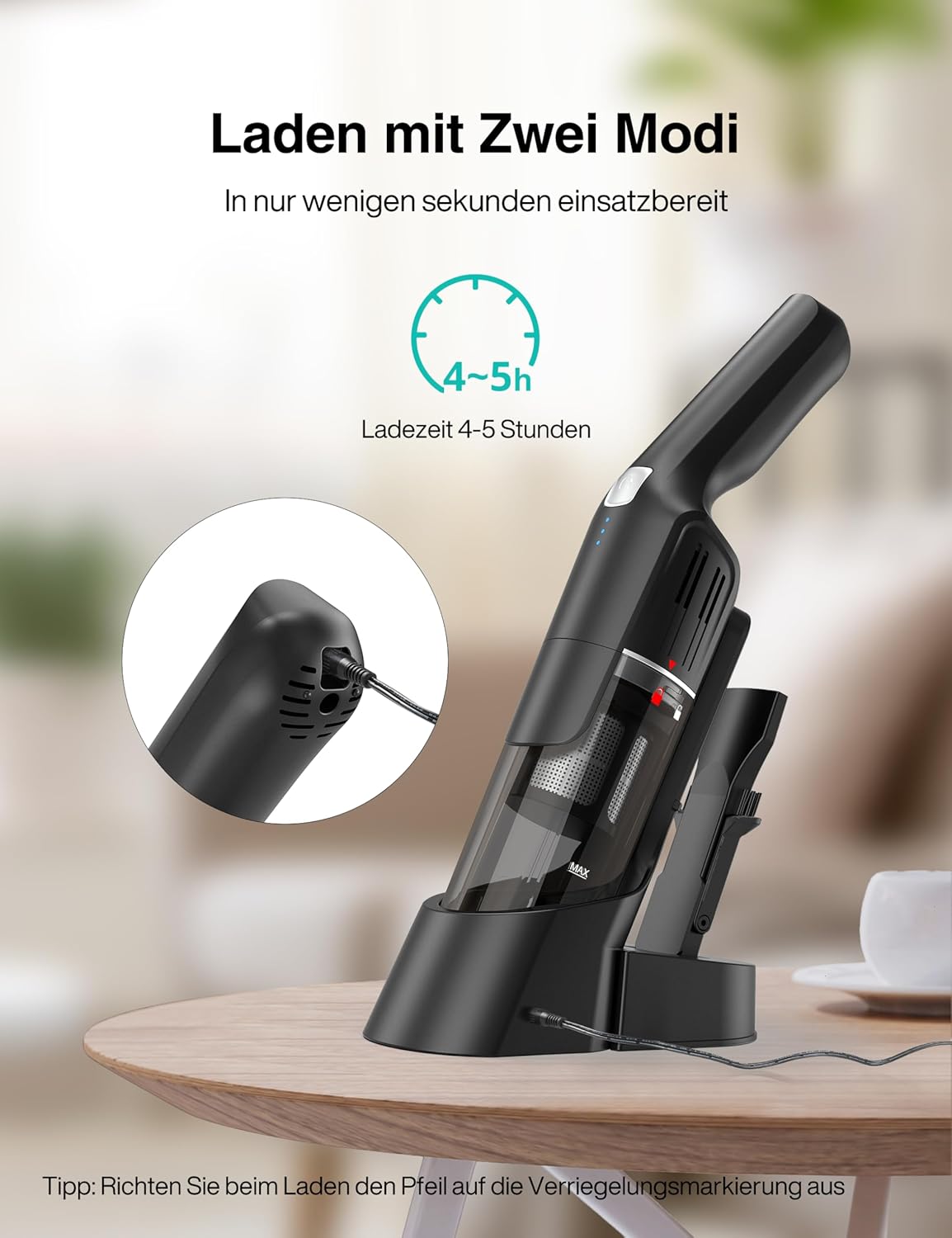 Aspiron Handstaubsauger Akku, 18000Pa & Schnellladestation, Starke Absaugung, HEPA-Filter, Akkusauger Klein für Autos, Zuhause, Büro – Bild 3