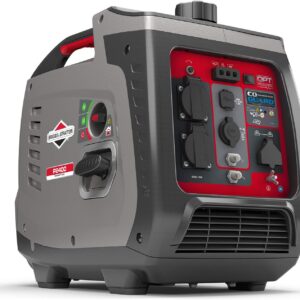 Briggs & Stratton 030800 Benzin Inverter Stromerzeuger Generator der PowerSmart Serie P2400 mit 2400 Watt/1800 Watt sauberem Strom, ultraleise und leichtgewichtigise, W, 230 V, Grau / Rot