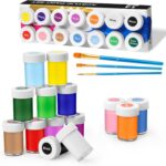 Acrylfarben-Set, 14 x 20 ml + 3 Pinsel, Acrylfarben Set, wasserfest und lichtecht, schnell trocknend, ideal für Leinwand, Papier und Stoffe - Acrylfarbe für Modellbau und Basteln