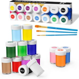 Acrylfarben-Set, 14 x 20 ml + 3 Pinsel, Acrylfarben Set, wasserfest und lichtecht, schnell trocknend, ideal für Leinwand, Papier und Stoffe - Acrylfarbe für Modellbau und Basteln